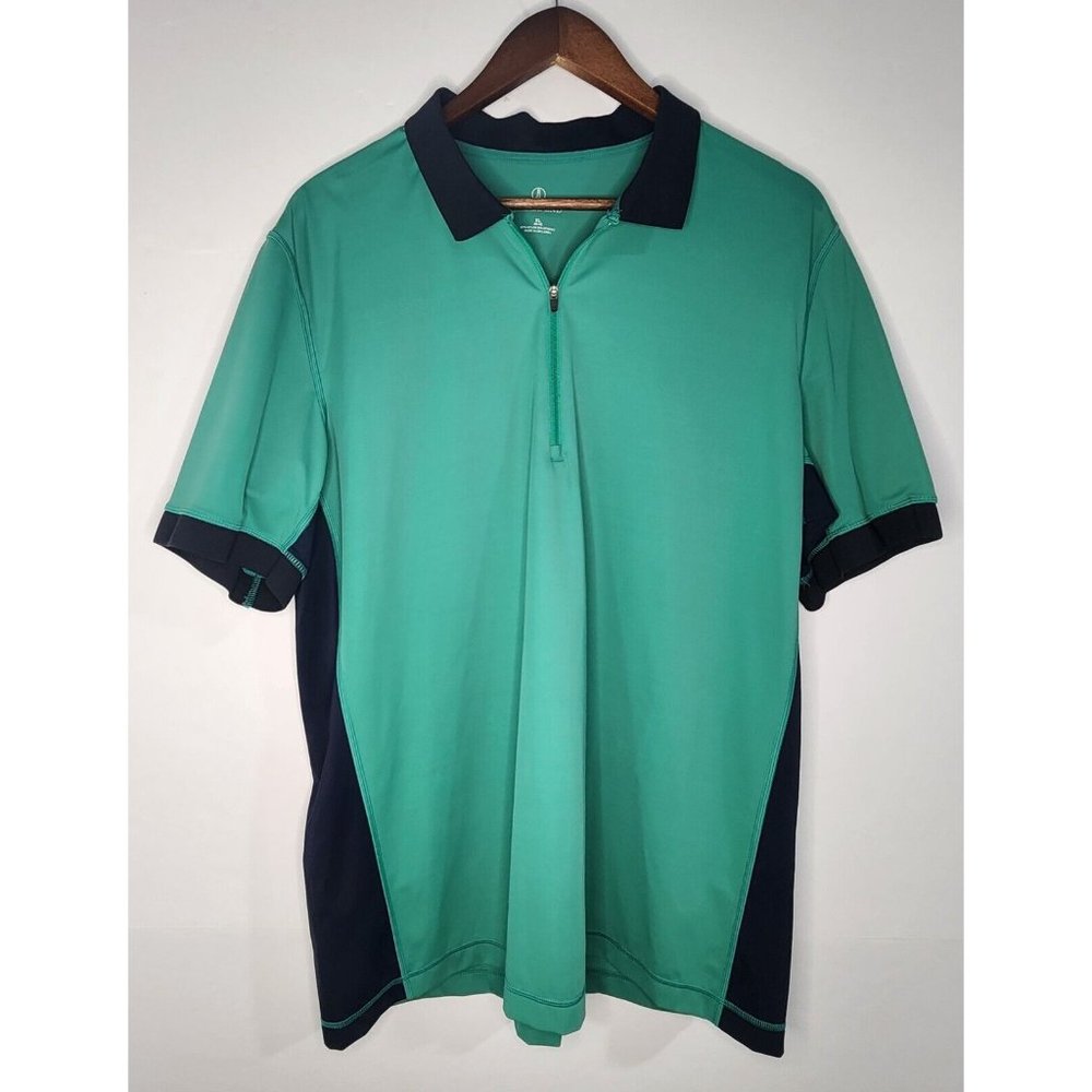 MENS LANDS END GREEN SHORT SLEEVE 1/4 ZIP NYLON POLO SHIRT‎